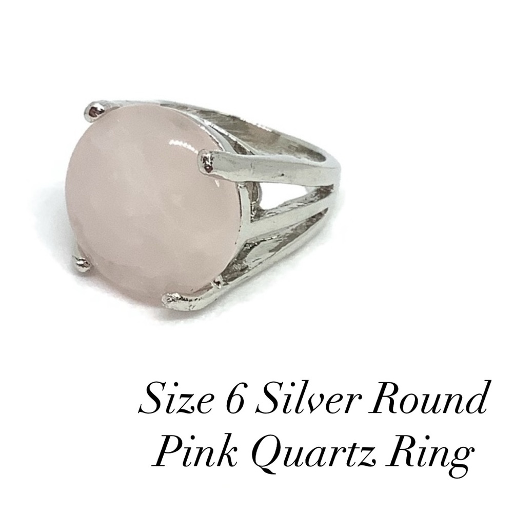 🆕Size 6 Silver & Round Pink Quartz Ring
